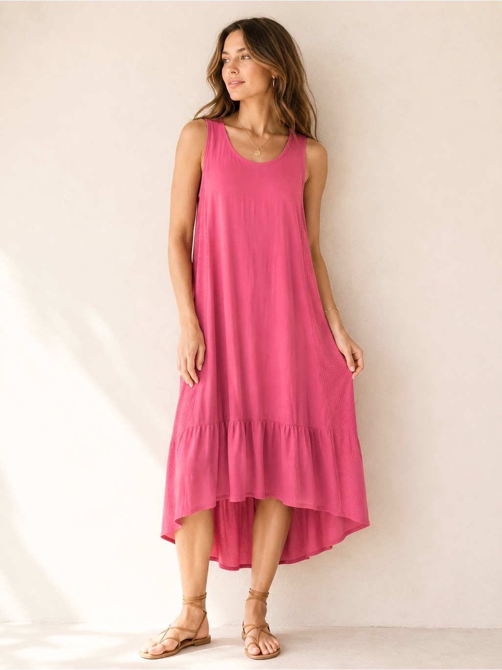 Sweaty Betty Explorer Ace Dress Pink Maxi Midi Hi Low Sleeveless Athleisure Sz M